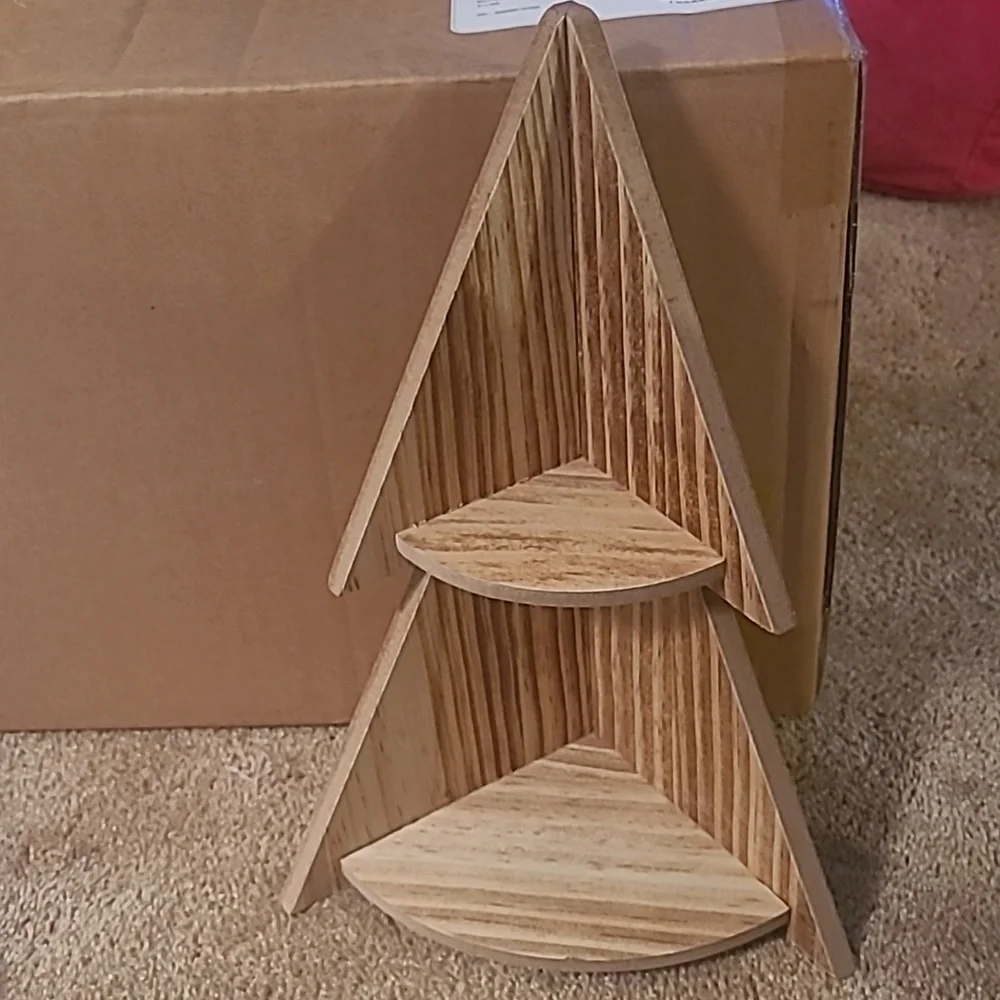 Rustic wooden corner tree shelf decoration